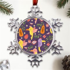 Exotic-seamless-pattern-with-parrots-fruits Metal Large Snowflake Ornament