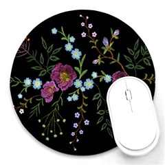 Embroidery-trend-floral-pattern-small-branches-herb-rose Round Mousepad by Salman4z