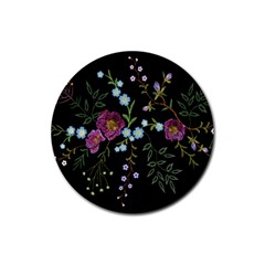 Embroidery-trend-floral-pattern-small-branches-herb-rose Rubber Coaster (round) by Salman4z