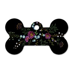 Embroidery-trend-floral-pattern-small-branches-herb-rose Dog Tag Bone (two Sides) by Salman4z