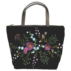 Embroidery-trend-floral-pattern-small-branches-herb-rose Bucket Bag by Salman4z