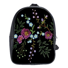 Embroidery-trend-floral-pattern-small-branches-herb-rose School Bag (large) by Salman4z