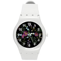 Embroidery-trend-floral-pattern-small-branches-herb-rose Round Plastic Sport Watch (m) by Salman4z