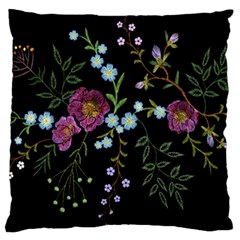 Embroidery-trend-floral-pattern-small-branches-herb-rose Large Cushion Case (one Side) by Salman4z