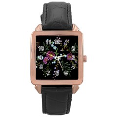 Embroidery-trend-floral-pattern-small-branches-herb-rose Rose Gold Leather Watch  by Salman4z