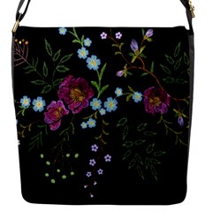 Embroidery-trend-floral-pattern-small-branches-herb-rose Flap Closure Messenger Bag (s) by Salman4z