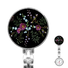 Embroidery-trend-floral-pattern-small-branches-herb-rose Stainless Steel Nurses Watch by Salman4z