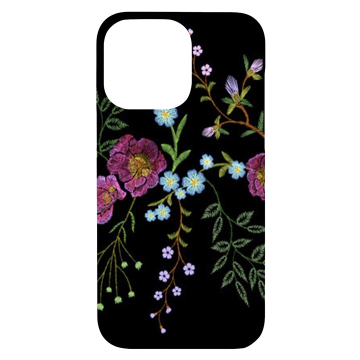 Embroidery-trend-floral-pattern-small-branches-herb-rose iPhone 14 Pro Max Black UV Print Case