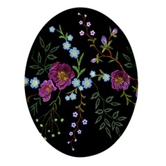 Embroidery-trend-floral-pattern-small-branches-herb-rose Oval Glass Fridge Magnet (4 Pack) by Salman4z