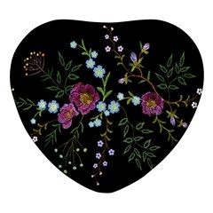 Embroidery-trend-floral-pattern-small-branches-herb-rose Heart Glass Fridge Magnet (4 Pack) by Salman4z