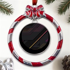 Gradient-geometric-shapes-dark-background Metal Red Ribbon Round Ornament