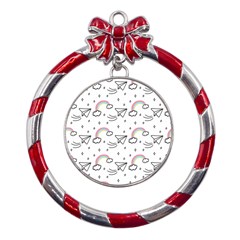 Cute-art-print-pattern Metal Red Ribbon Round Ornament by Salman4z