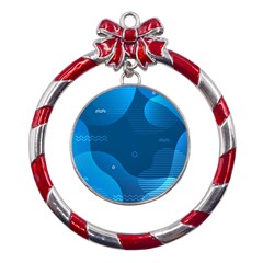 Abstract-classic-blue-background Metal Red Ribbon Round Ornament by Salman4z