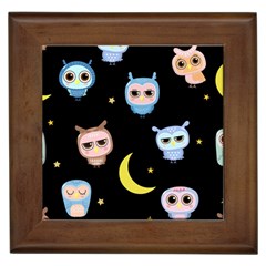 Cute-owl-doodles-with-moon-star-seamless-pattern Framed Tile by Salman4z