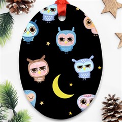 Cute-owl-doodles-with-moon-star-seamless-pattern Ornament (oval) by Salman4z