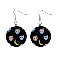 Cute-owl-doodles-with-moon-star-seamless-pattern Mini Button Earrings by Salman4z