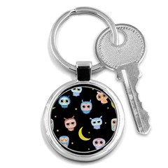 Cute-owl-doodles-with-moon-star-seamless-pattern Key Chain (round) by Salman4z