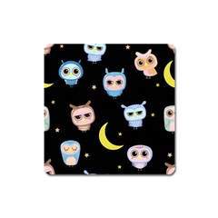 Cute-owl-doodles-with-moon-star-seamless-pattern Square Magnet