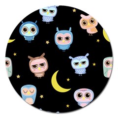 Cute-owl-doodles-with-moon-star-seamless-pattern Magnet 5  (round)