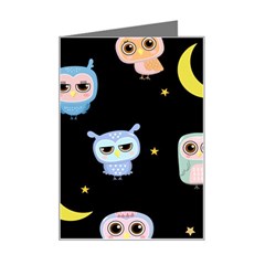 Cute-owl-doodles-with-moon-star-seamless-pattern Mini Greeting Card by Salman4z