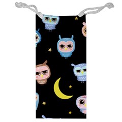 Cute-owl-doodles-with-moon-star-seamless-pattern Jewelry Bag by Salman4z