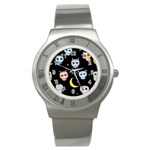 Cute-owl-doodles-with-moon-star-seamless-pattern Stainless Steel Watch Front