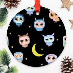 Cute-owl-doodles-with-moon-star-seamless-pattern Round Ornament (two Sides)