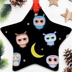 Cute-owl-doodles-with-moon-star-seamless-pattern Star Ornament (two Sides) by Salman4z