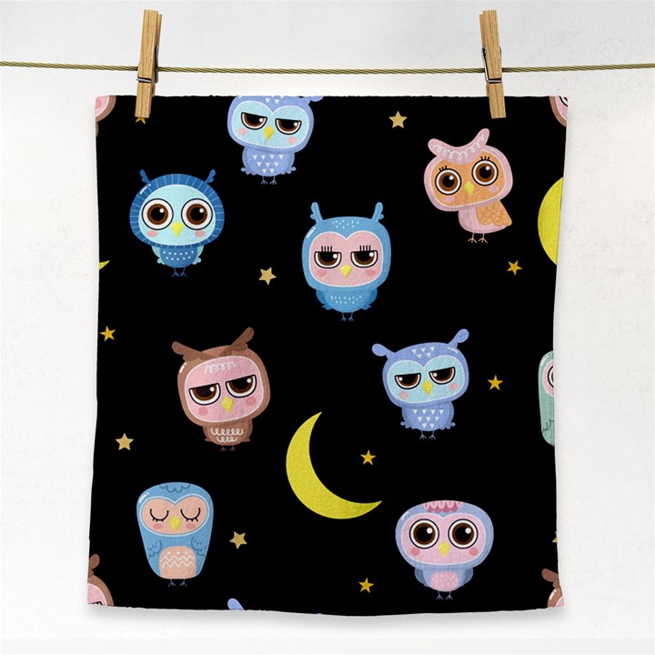 Cute-owl-doodles-with-moon-star-seamless-pattern Face Towel