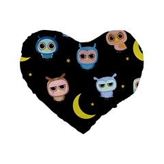 Cute-owl-doodles-with-moon-star-seamless-pattern Standard 16  Premium Flano Heart Shape Cushions by Salman4z