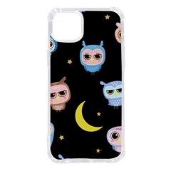 Cute-owl-doodles-with-moon-star-seamless-pattern Iphone 14 Plus Tpu Uv Print Case