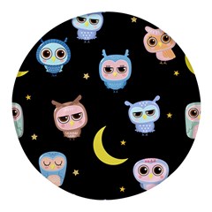 Cute-owl-doodles-with-moon-star-seamless-pattern Round Glass Fridge Magnet (4 Pack)