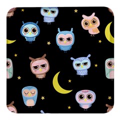 Cute-owl-doodles-with-moon-star-seamless-pattern Square Glass Fridge Magnet (4 Pack)