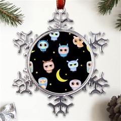 Cute-owl-doodles-with-moon-star-seamless-pattern Metal Large Snowflake Ornament