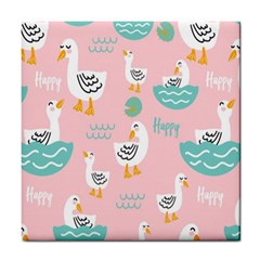 Cute-happy-duck-gift-card-design-seamless-pattern-template Tile Coaster by Salman4z