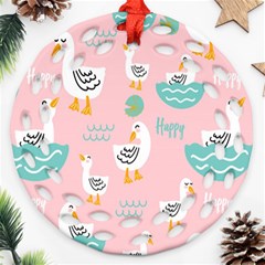 Cute-happy-duck-gift-card-design-seamless-pattern-template Ornament (round Filigree) by Salman4z