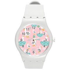 Cute-happy-duck-gift-card-design-seamless-pattern-template Round Plastic Sport Watch (m) by Salman4z