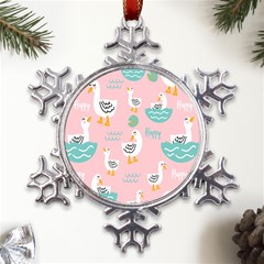 Cute-happy-duck-gift-card-design-seamless-pattern-template Metal Large Snowflake Ornament