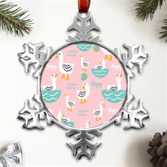 Cute-happy-duck-gift-card-design-seamless-pattern-template Metal Small Snowflake Ornament