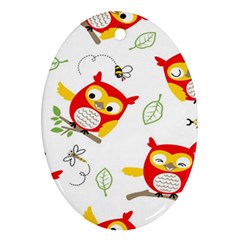 Seamless-pattern-vector-owl-cartoon-with-bugs Oval Ornament (two Sides) by Salman4z