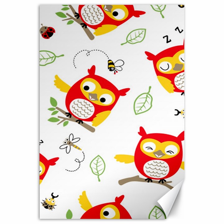 Seamless-pattern-vector-owl-cartoon-with-bugs Canvas 20  x 30 