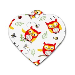 Seamless-pattern-vector-owl-cartoon-with-bugs Dog Tag Heart (one Side) by Salman4z