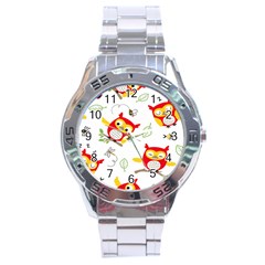 Seamless-pattern-vector-owl-cartoon-with-bugs Stainless Steel Analogue Watch by Salman4z