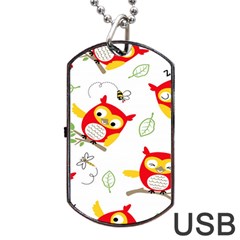 Seamless-pattern-vector-owl-cartoon-with-bugs Dog Tag Usb Flash (two Sides) by Salman4z