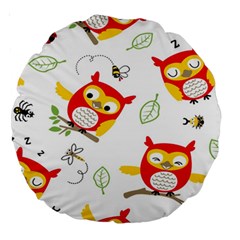 Seamless-pattern-vector-owl-cartoon-with-bugs Large 18  Premium Round Cushions by Salman4z