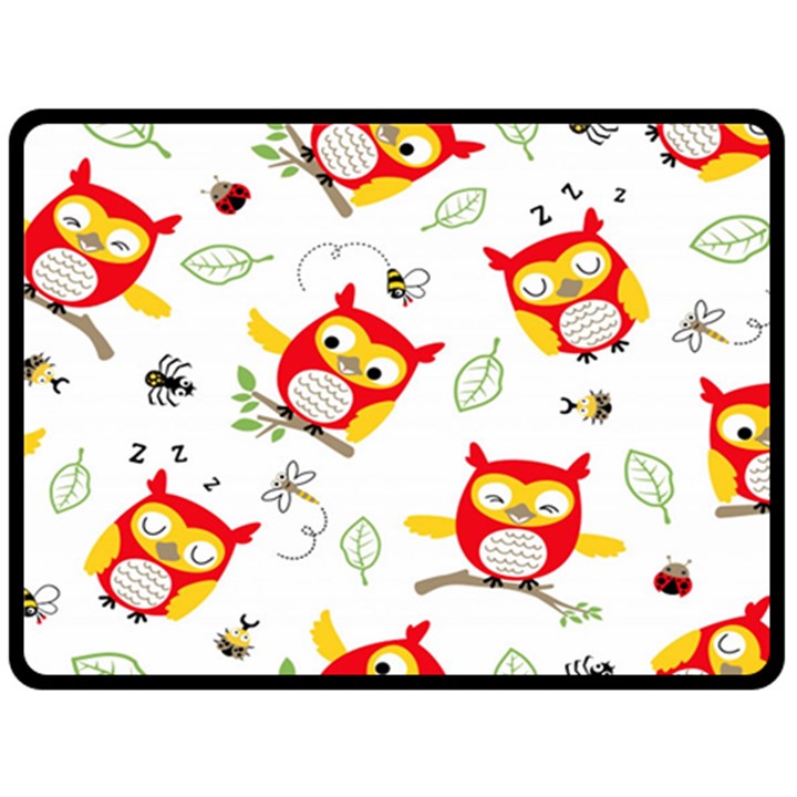 Seamless-pattern-vector-owl-cartoon-with-bugs Two Sides Fleece Blanket (Large)