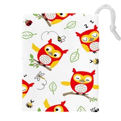 Seamless-pattern-vector-owl-cartoon-with-bugs Drawstring Pouch (5xl)