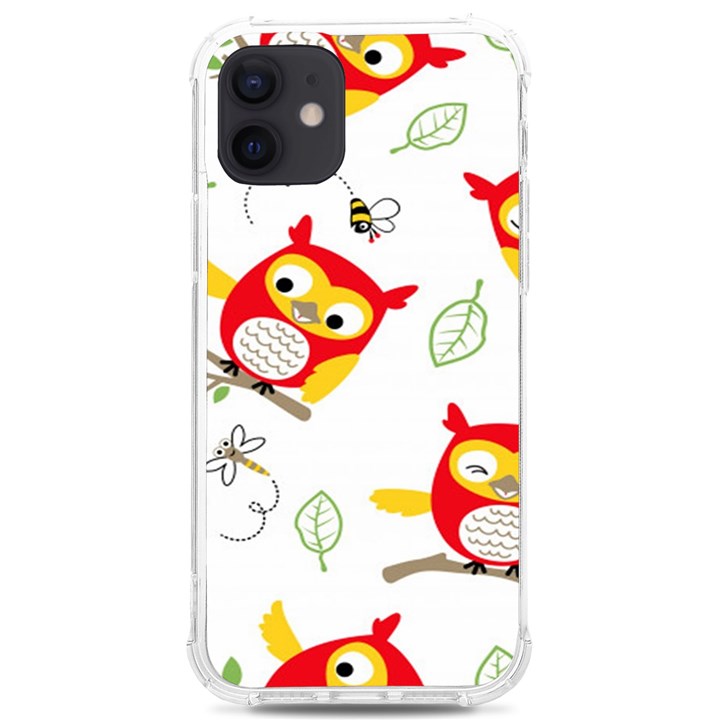 Seamless-pattern-vector-owl-cartoon-with-bugs iPhone 12/12 Pro TPU UV Print Case