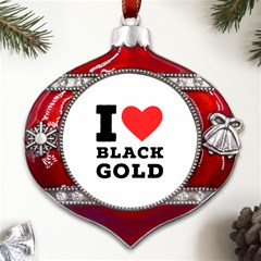 I Love Black Gold Metal Snowflake And Bell Red Ornament