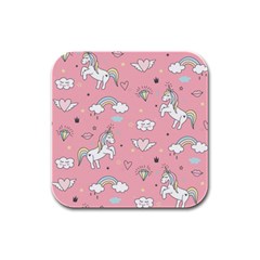 Cute-unicorn-seamless-pattern Rubber Square Coaster (4 Pack) by Salman4z